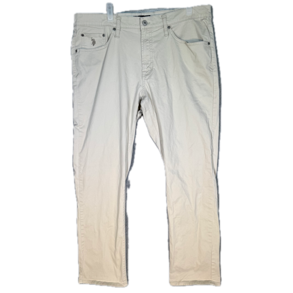 U.S. Polo Assn. Men's Jeans 38x30 Beige Stretch Straight Leg Mid Rise Zip Fly